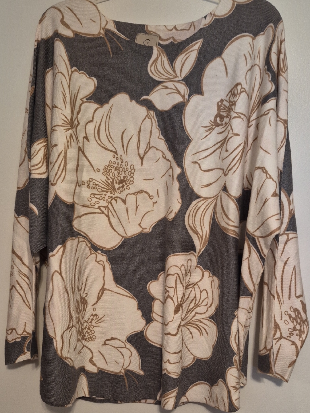 Nwot Sioni Floral Print Long Sleeve Top - Cream On Gray Floral Sz 3x